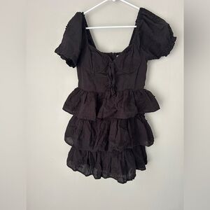 Ruffled Tiered Mini Dress Puff‎ Sleeve Sweetheart Neckline Party Cocktail
